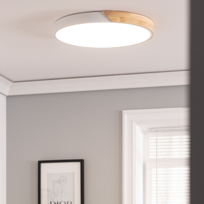 Product van Plafondlamp LED 36W Rond Hout Ø500 mm  CCT Selecteerbaar Semi-Dari