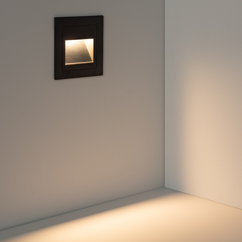 Produit de Balise LED Extérieure 3W Encastrable au Mur Carée Wabi Noire 