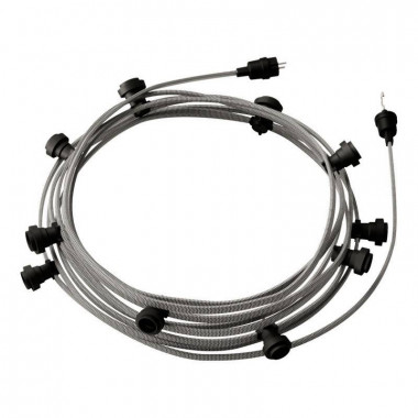 12.5m Lumet System Outdoor Garland with 10 E27 Lampholders in Black Creative-Cables CATE27N125