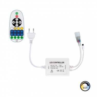 Controller Striscia LED CCT 220V AC 220 LED/m IP67 Larghezza 15mm Taglio ad ogni 100 cm con Telecomando IR 23 Pulsanti