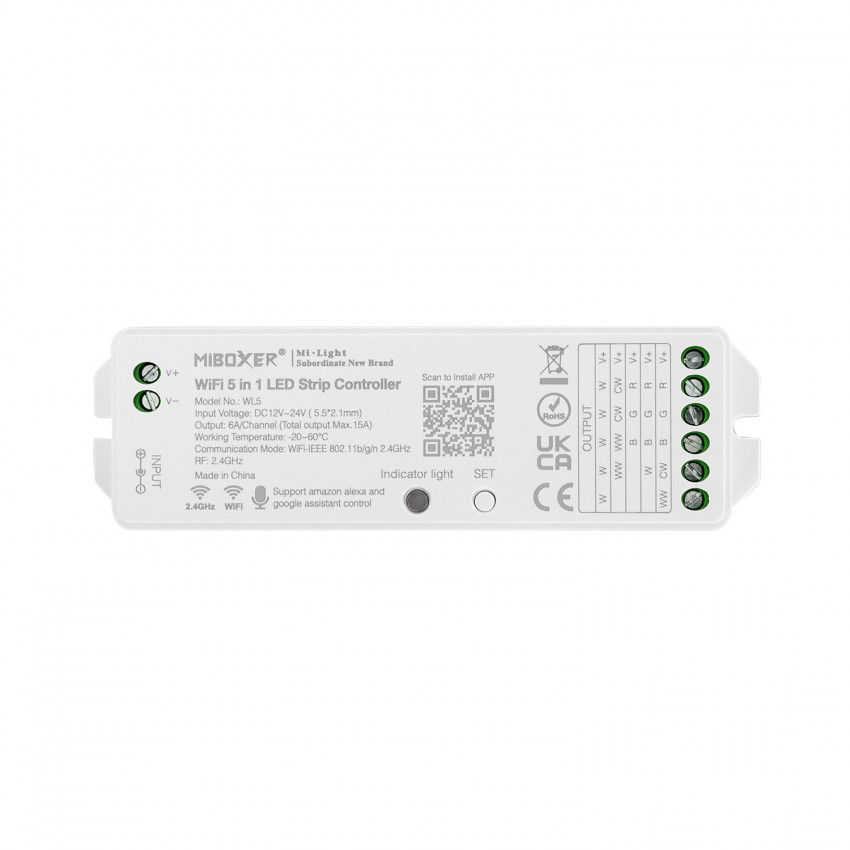 Product van Controller LED WiFi 5 in 1 voor LED strip Monochrome/CCT/RGB/RGBW/RGBWW 12/24V DC MiBoxer 