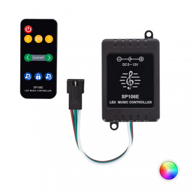 Controller Regolatore Musicale Striscia LED RGBIC Digitale SPI 5-12V DC con Telecomando IR