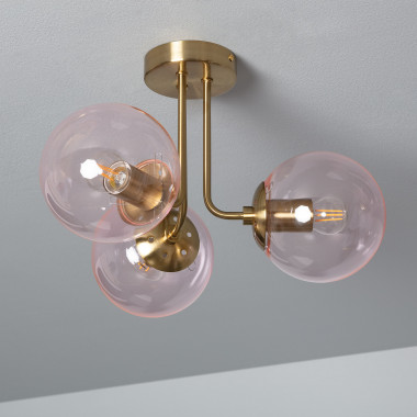 Moonlight Brass Metal & Glass 3 Spotlight Ceiling Lamp