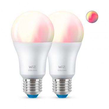 Pack of 2u 8W E27 A60 Smart WiFi + Bluetooth WIZ RGB+CCT Dimmable LED Bulbs  - Ledkia