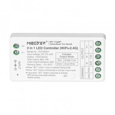 Product Controller Dimmer Wifi LED Einfarbig/CCT 12/24V DC MiBoxer FUT035W+ Kompatibel mit Druckknopf