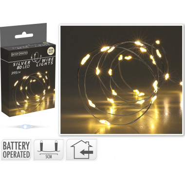 FILO 15 luci led bianco caldo pallina ghianda vetro a batteria 1,4m natale