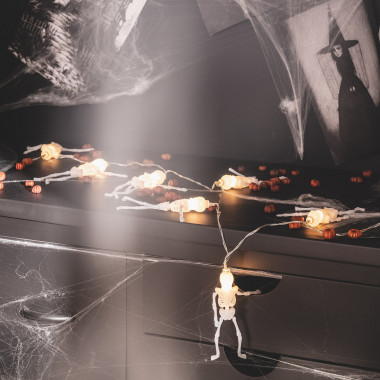 Ghirlanda LED Scheletri di Halloween con Batteria 1,65m