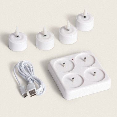 Pack 4 Bougies LED Mini à Batterie Rechargeable USB Hanly - Ledkia