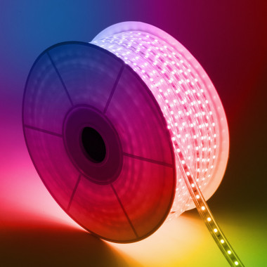 Bobine de Ruban LED RGB 220V SMD5050 50m 60LED/m IP65 Largeur 15mm Coupe tous les 100cm