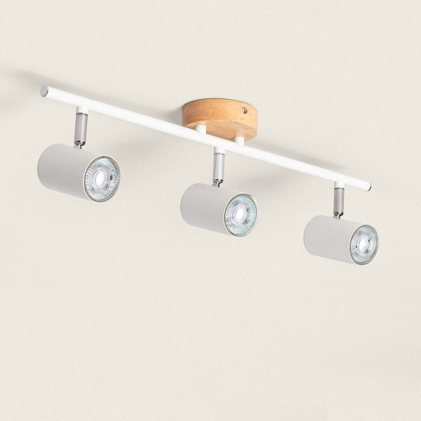 Product van Plafond Lamp Verstelbaar Albus Hout en Metaal 3 Spots 