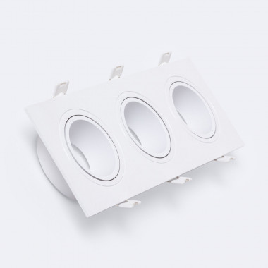Collerette Downlight Cuadrado Blanco para 3 Bombillas LED 9W GU10 / GU5.3 Corte 235x75 mm
