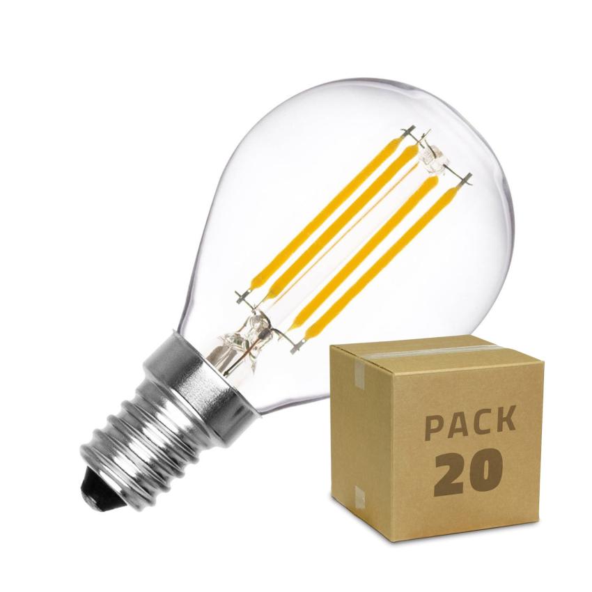Produit de Boîte de 20 Ampoules LED E14 Dimmable Filament Sphère G45 3W Blanc Chaud