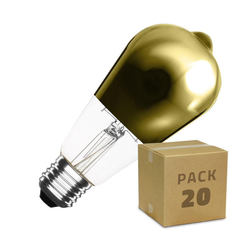 Produit de Boîte de 20 Ampoules LED E27 Filament Dimmable 5.5W ST64 Gold Reflect Big Lemon Blanc Chaud
