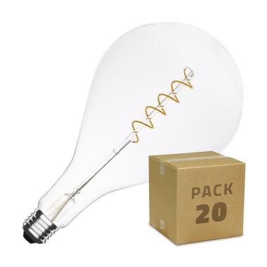 Pack of 20u E27 Dimmable Filament LED Bulb 4W PS165 Spiral Warm White