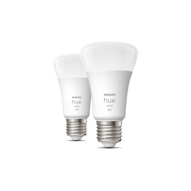 Pack of 2u E27 Smart LED Bulbs PHILIPS Hue White 9W A60 800 lm