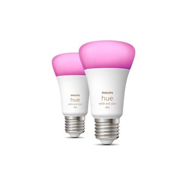 Pack of 2u E27 Smart LED Bulbs PHILIPS Hue White 6.5W A60 570 lm