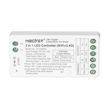 Product Contrôleur Variateur Wifi LED Monohrome/CCT 12/24V DC MiBoxer FUT035W+ Compatible avec Bonton Poussoir 