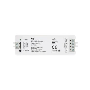 Product 12/24V DC 2 Channel Controller for CCT LED Strips with RF Remote Control Compatibility