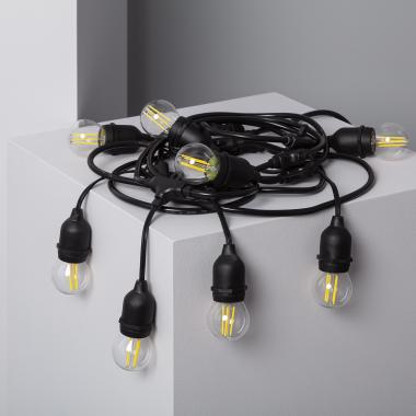 Black Waterproof 5.5m LED String Lights + 8 x E27 4W Filament LED Bulbs