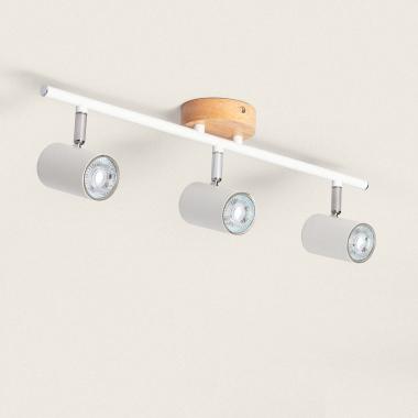 Lampada da Soffitto Orientabile Legno e Metallo 3 Faretti Albus