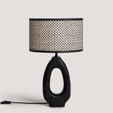 Darshan Wooden Table Lamp in Black ILUZZIA