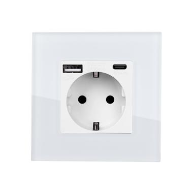 Prise avec port USB Schuko Type F avec Cadre Verre Modern