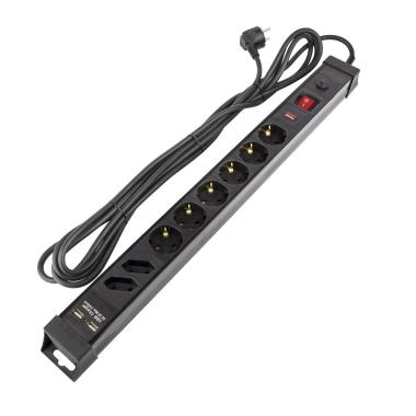 Product Steckerleiste 6 Schuko Steckdosen Typ F mit Überspannungsschutz + 2 Stecker Typ C + 2xUSB 5m