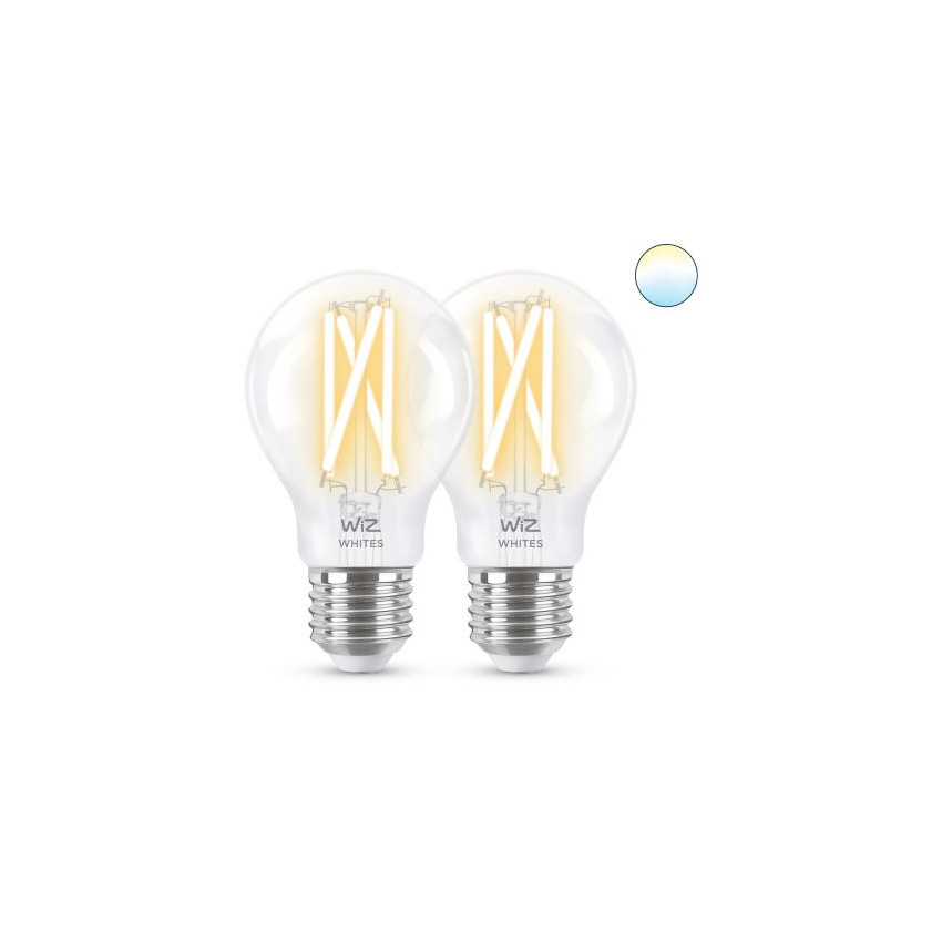 2er Pack LED-Glühbirnen Smart Wifi E27 A60 CCT Dimmbar WIZ Filament 6.7W
