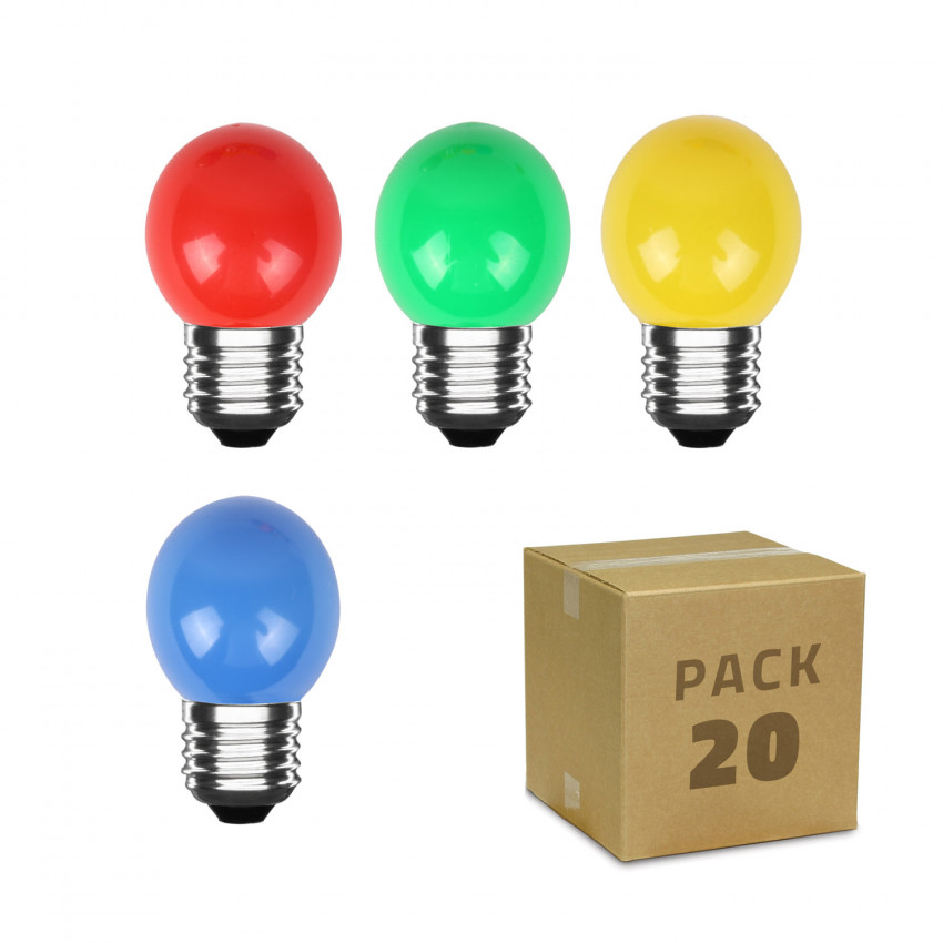 20er Pack LED-Glühbirnen E27 G45 3W 4 Farben