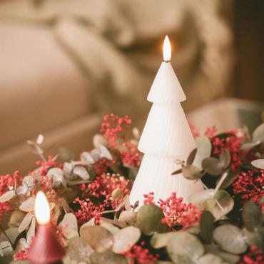 LED-Kerze Natürliches Wachs Weihnachtsbaum mit Batterie 15 cm - Elfenbein