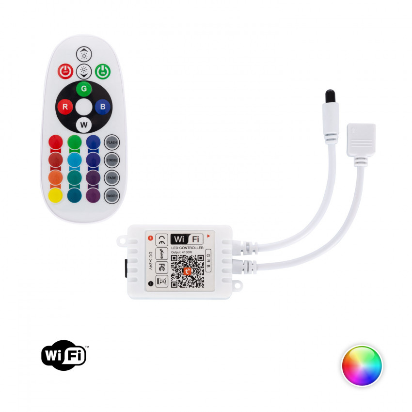 Controller Dimmer WiFi für RGB LED-Streifen 12/24V DC mit IR Fernbedienung