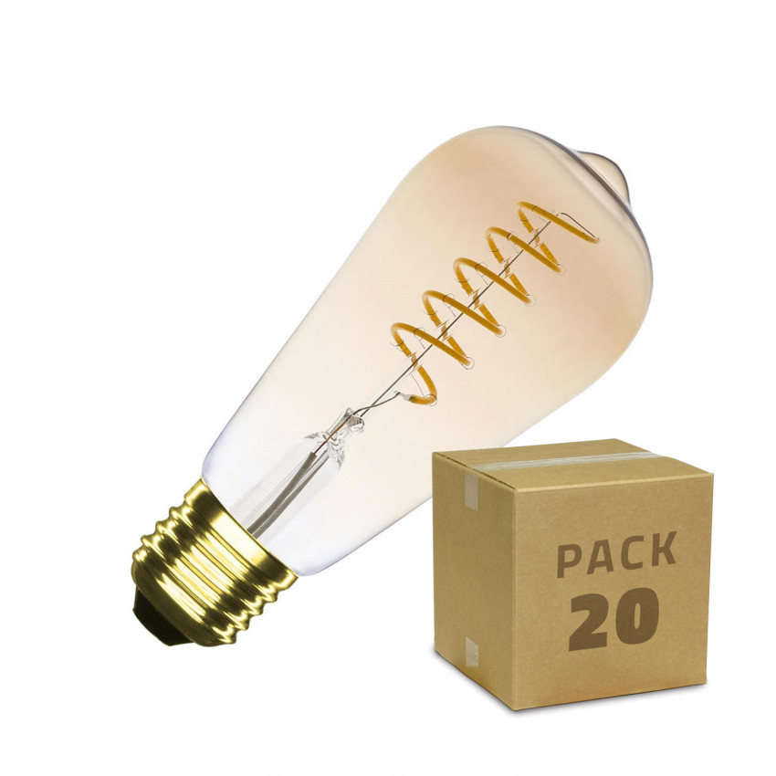 20er Pack LED-Glühbirnen E27 Filament Dimmbar 4W ST64 Spiral Gold Big Lemon Warmes Weiss
