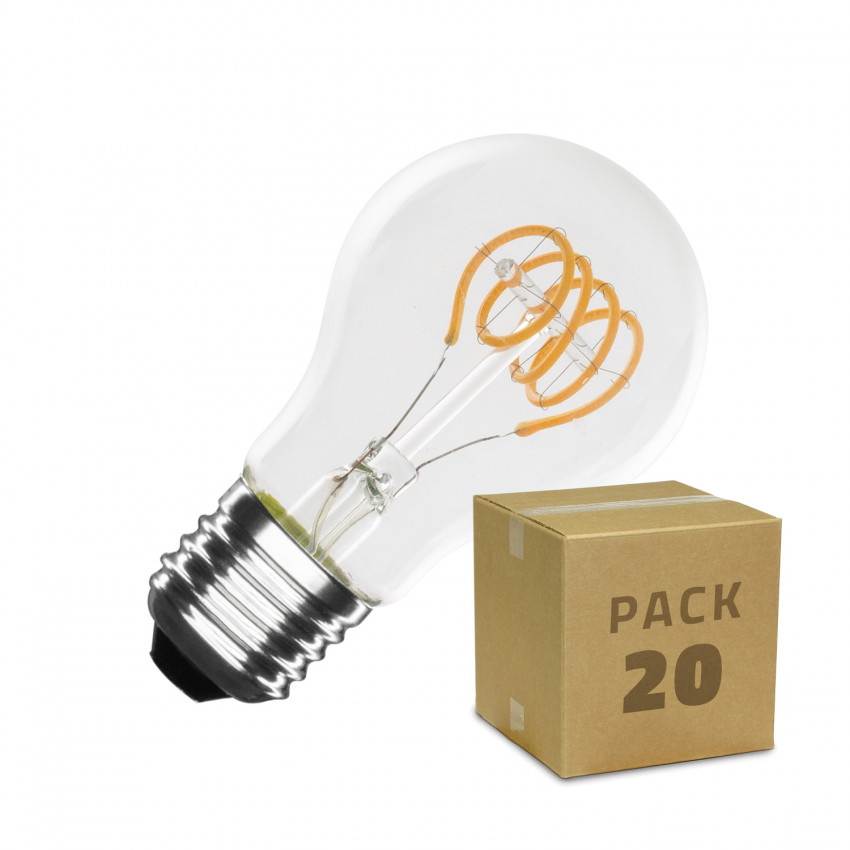 20er Pack LED-Glühbirnen E27 Dimmbar Spiral Filament Classic A60 4W Warmes Weiss