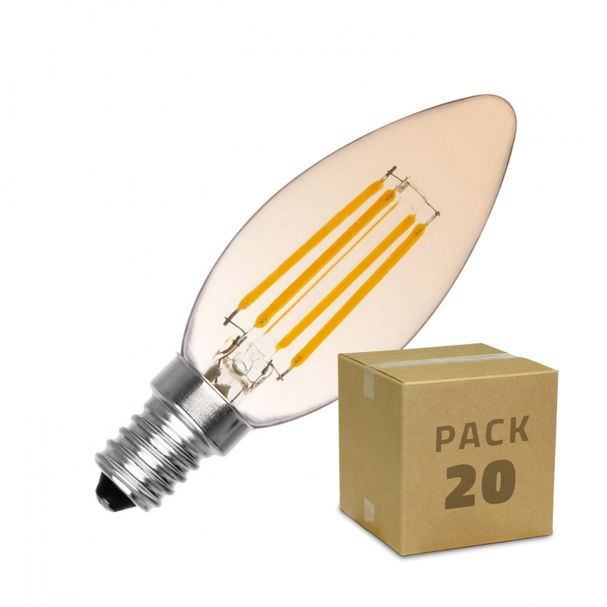 20er Pack LED-Glühbirnen E14 Dimmbar Filament Classic Gold C35 3.5W Warmes Weiss