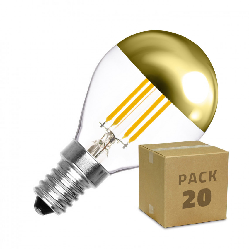 20er Pack LED-Glühbirnen E14 Dimmbar Filament Gold Reflect G45 4W Warmes Weiss