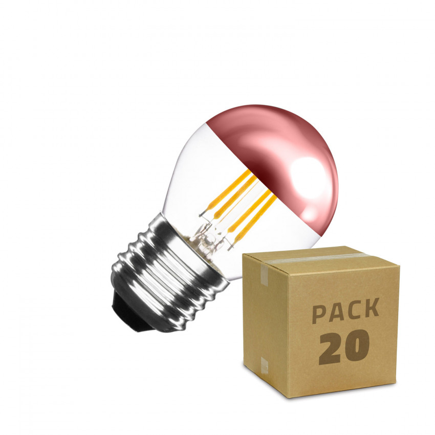 Boîte de 20 Ampoules LED E27 Dimmable Filament Copper Reflect Small Classic G45 4W Blanc Chaud