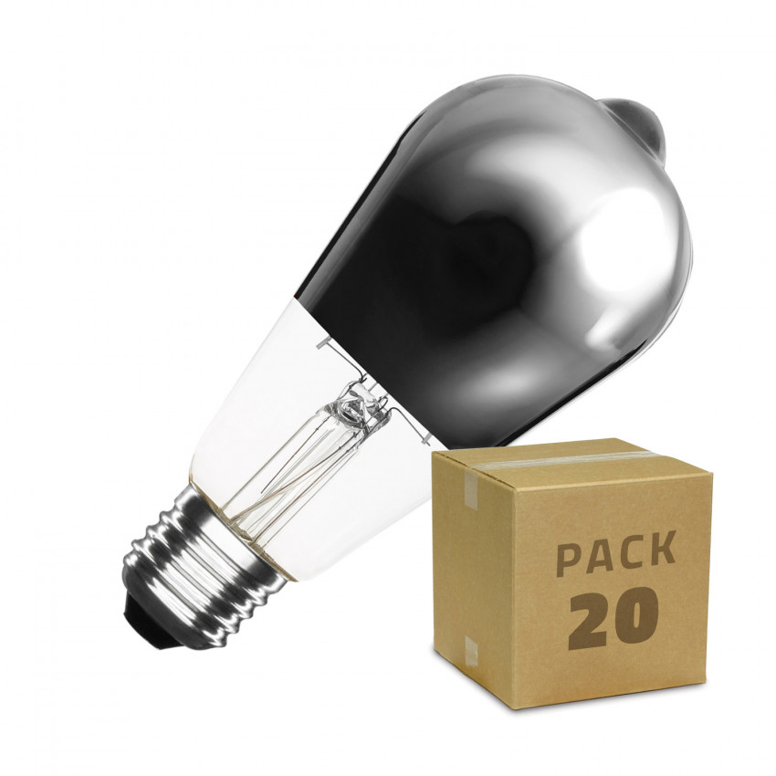 Boîte de 20 Ampoules LED E27 Filament Dimmable 7.5W ST64 Chrome Reflect Big Lemon Blanc Chaud