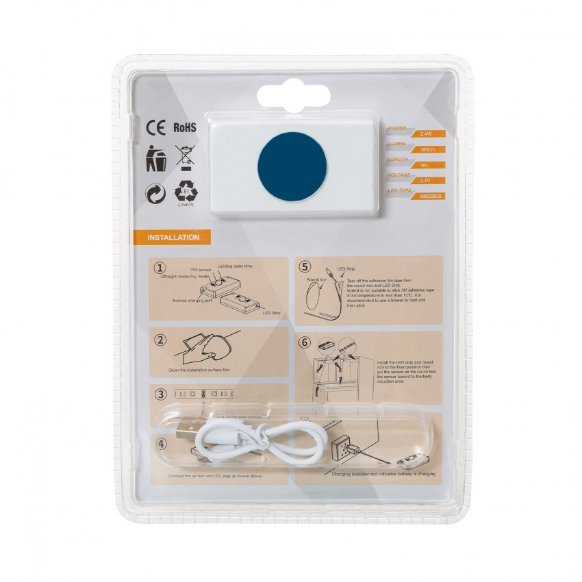 Tira LED 3.7V DC 30LED/m 1m IP20 con Sensor de Movimiento y Alimentación USB