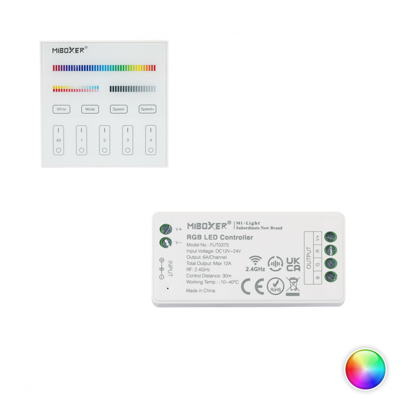 Contrôleur Variateur RGB 12/24V DC + Télécommande RF 4 Zones MiBoxer 