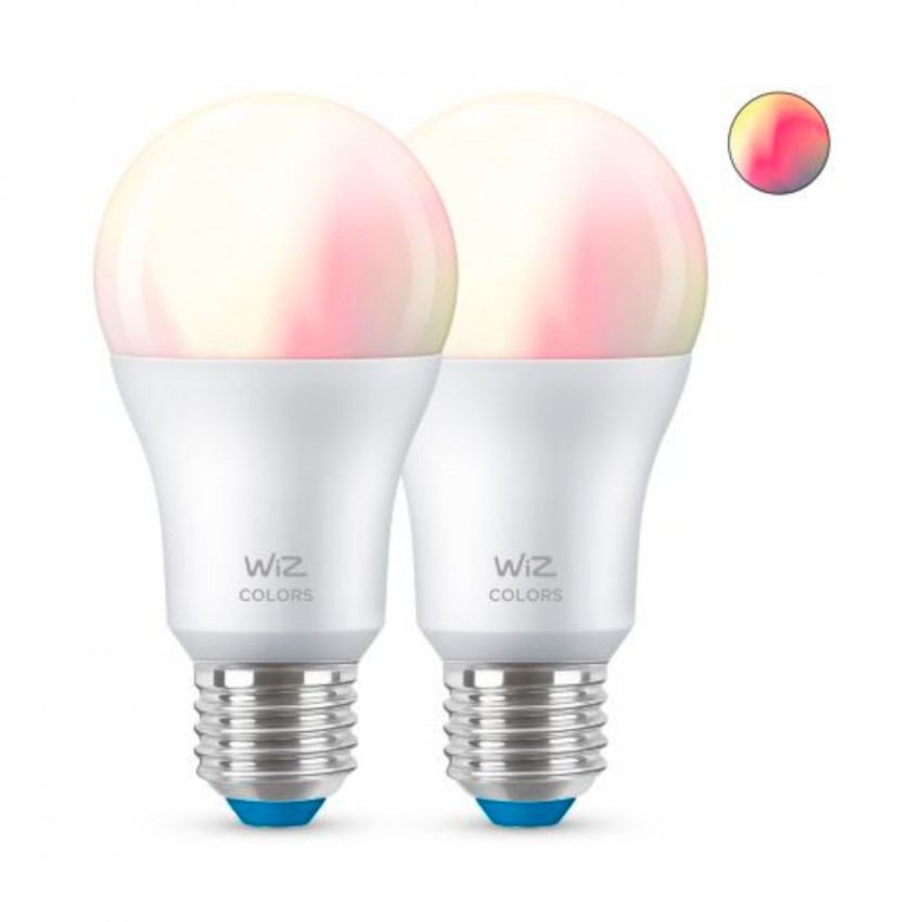 Pack 2 Ampoules LED Smart WiFi + Bluetooth E27 A60 RGB+CCT Dimmable WiZ 8W