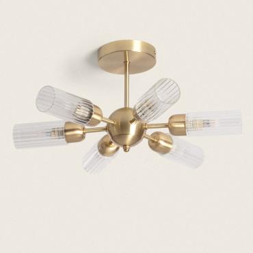 Plafonnier Métal et Verre 6 Spots Iraide Doré