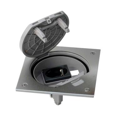 Bloc porte-mécanisme IP66 à fermeture manuelle et socle de prise Schuko pour 1 RJ45 Keystone inox Simon K45 KSE10U/23/72 Gris