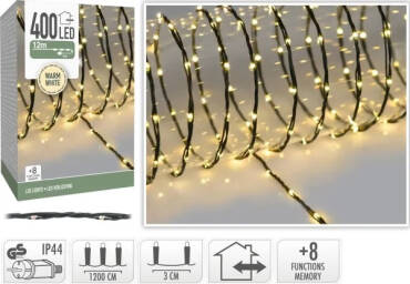 12m Small Outdoor Warm White Black LED Garland - 2700K