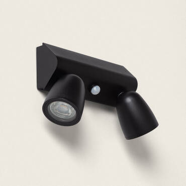Abel Large 2 Spotlight Aluminium Outdoor LED Wall Lamp with Motion Sensor - Dark Grey