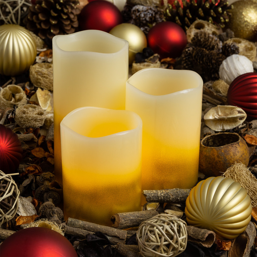 Set of 3 LED Natural Wax Gold Candles with Remote Control