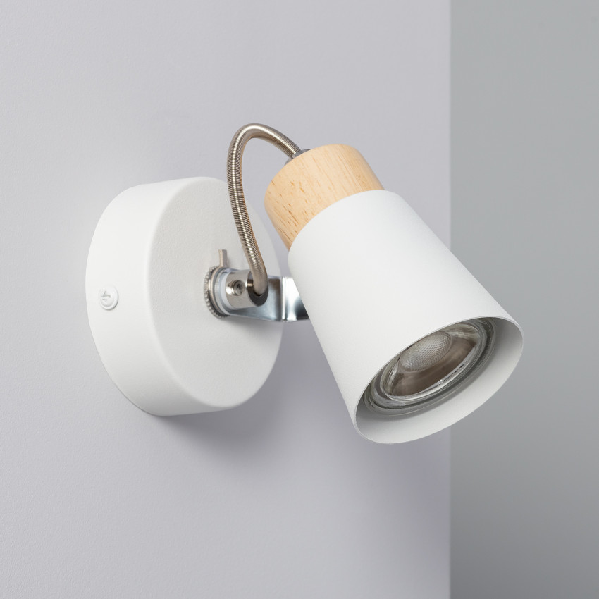 Adjustable Mara Metal and Wood Single Spotlight Wall Lamp