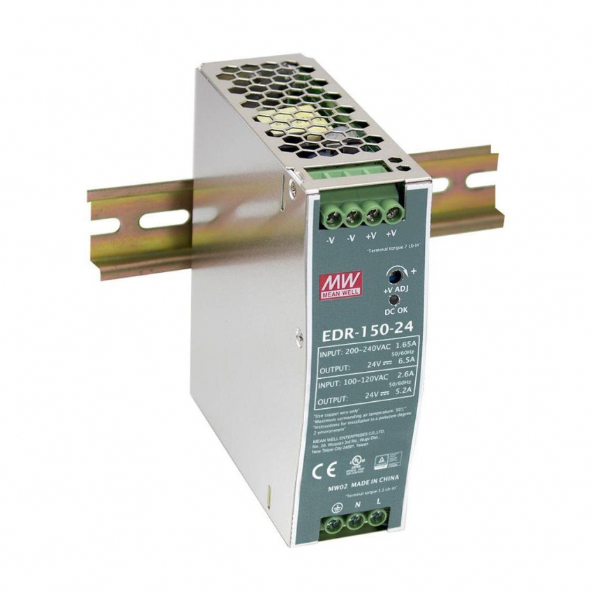 24V 6.5A 150W MEAN WELL Power Supply EDR-150-24 for DIN rail