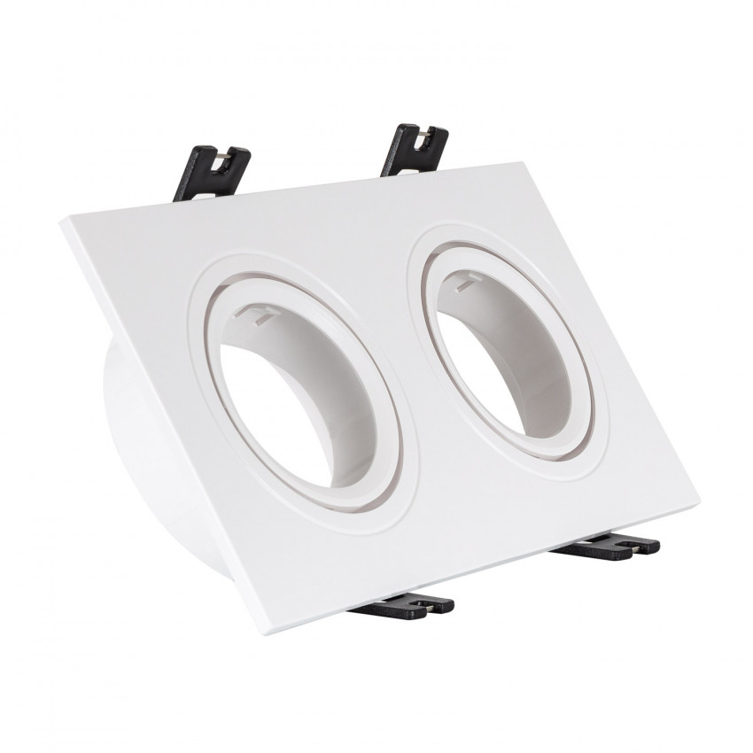 Square Tilting Downlight Frame for two GU10 / GU5.3 LED Bulbs Cut 75x150 mm