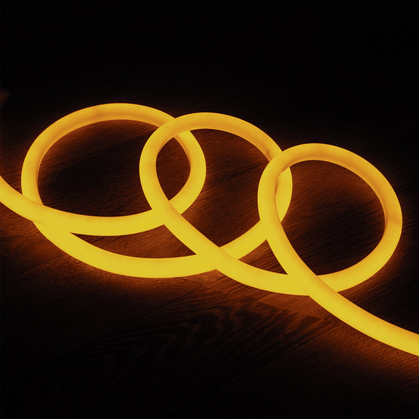 Yellow Round 360 Neon LED Strip 220V AC 120 LED/m Dimmable IP67 Custom Cut per 100 cm