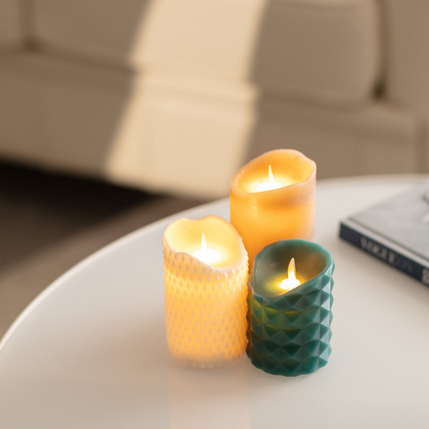 Pack de 3 Velas LED Cera Natural Gold con Control Remoto